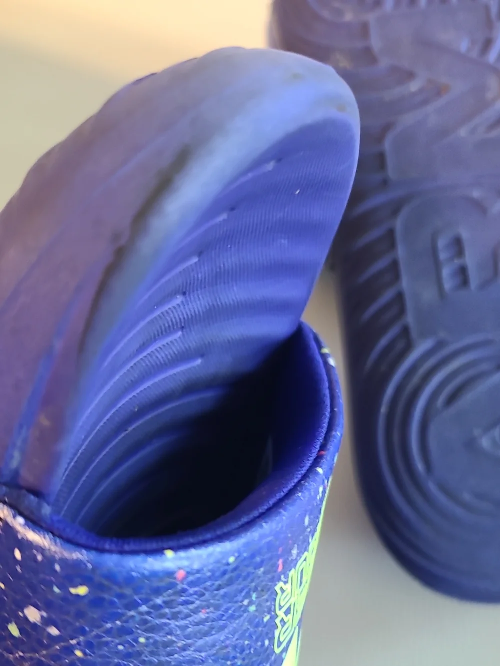 Under Armour Kids Blue-Purple Slide Sandals with Neon Yellow Logo